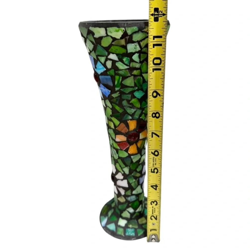 Vintage Glass Mosaic Trumpet Vase - Picture 4 of 5